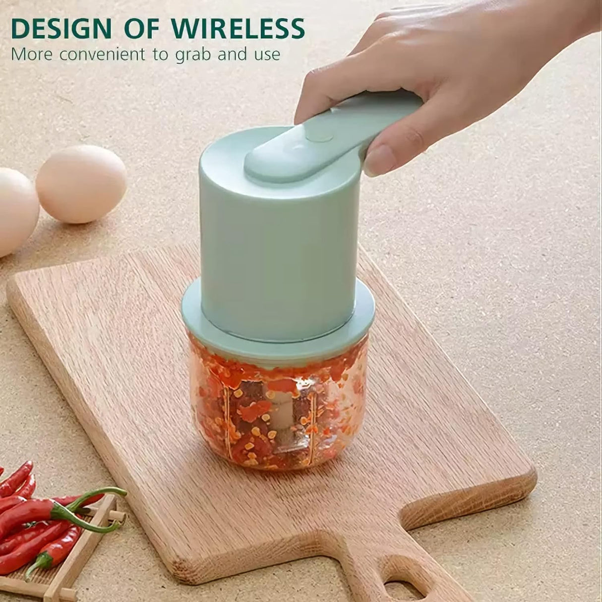 INTEXCA 2 in 1 Electric Wireless Food Processor Mixer, Garlic Chopper Masher Egg Whisk Beater White