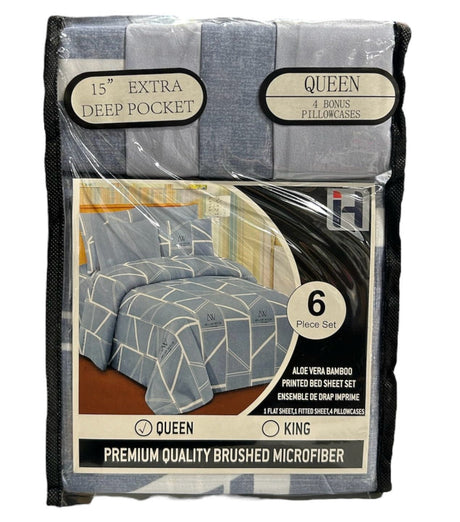 Queen Size Aloe Vera 6 Piece Bedsheet with pillowcases - AGSWHOLESALE