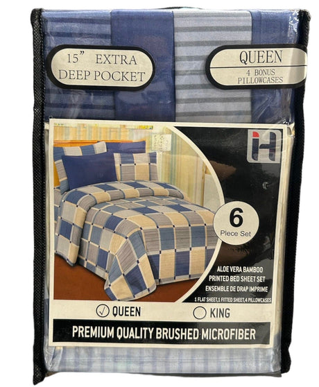 Queen Size Aloe Vera 6 Piece Bedsheet with pillowcases - AGSWHOLESALE