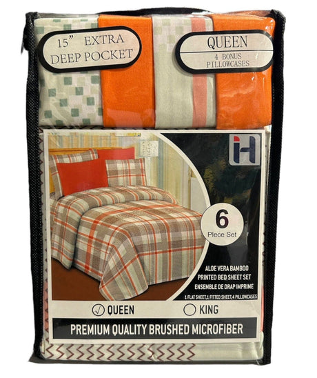 Queen Size Aloe Vera 6 Piece Bedsheet with pillowcases - AGSWHOLESALE