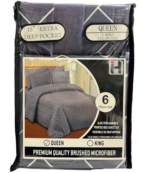 Queen Size Aloe Vera 6 Piece Bedsheet with pillowcases - AGSWHOLESALE