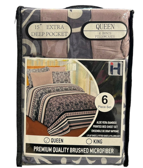 Queen Size Aloe Vera 6 Piece Bedsheet with pillowcases - AGSWHOLESALE