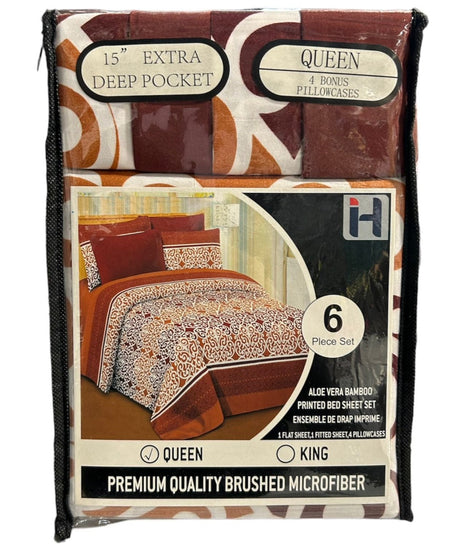 Queen Size Aloe Vera 6 Piece Bedsheet with pillowcases - AGSWHOLESALE