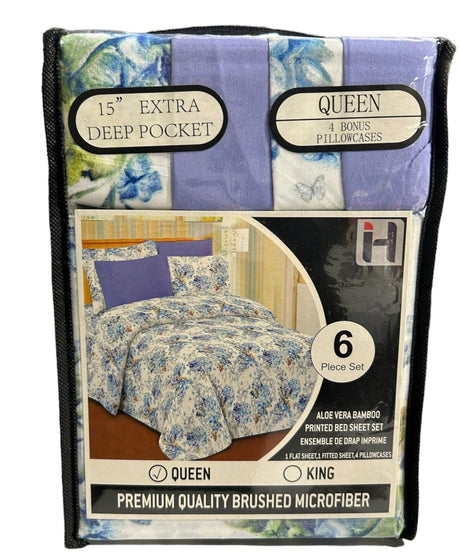 Queen Size Aloe Vera 6 Piece Bedsheet with pillowcases - AGSWHOLESALE