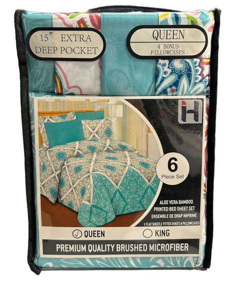 Queen Size Aloe Vera 6 Piece Bedsheet with pillowcases - AGSWHOLESALE